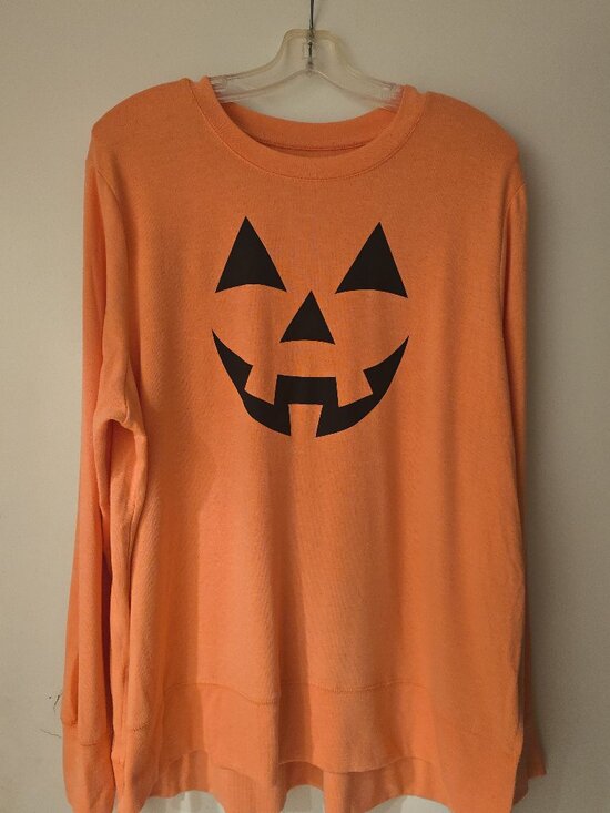 Way to Celebrate Tops - Way to Celebrate Halloween Jack O Lantern Long Sleeve Shirt Orange XXL (20)
